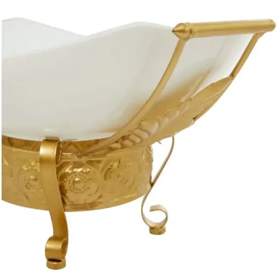 CosmoLiving by Cosmopolitan 24" White Glass Kitchen Serving Bowl with Gold Metal Scroll Stand {7}