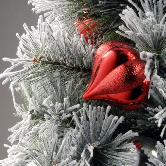 9 ft. Pre-lit Snowy Bristle Artificial Christmas Pine Garland with Red & Silver Ornaments & 70 Clear Lights {4}