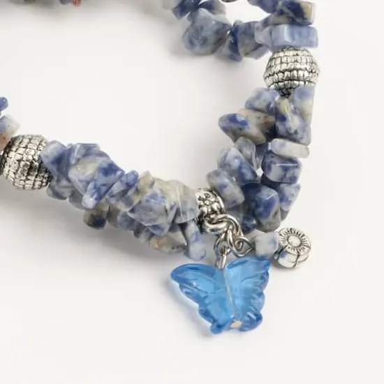 John Bead Sodalite Natural Blue Stone Bracelet with Butterfly Charm {3}
