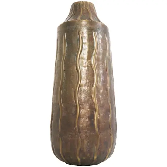 17" Brass Metal Snakeskin Inspired Vase with Dimensional Wavy Accents {4}