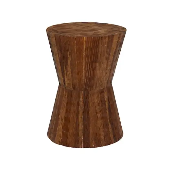 18" Brown Teak Wood Contemporary Stool {1}