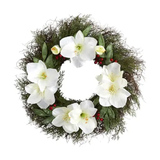 20" Cedar, Amaryllis & Ruscus with Berries Wreath {1}