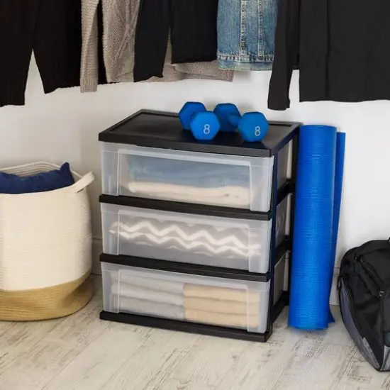 IRIS&reg; 29qt. Black & Clear Wide 3-Drawer Chests, 2ct. {9}