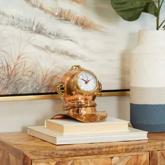 8" Brass Diver Helmet Clock Copper {4}