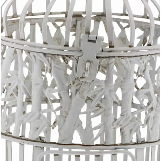 Vintage Distressed White Metal Floral Bird Cage Set {4}