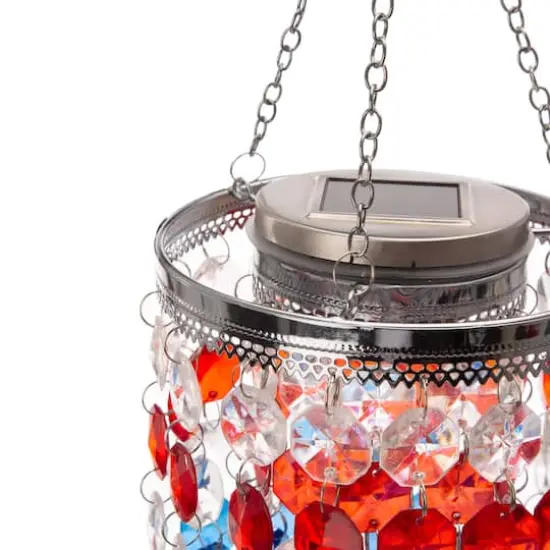 Glitzhome&reg; 19" Solar Lighted Hanging D&eacute;cor with Multicolored Jewel Beads {9}