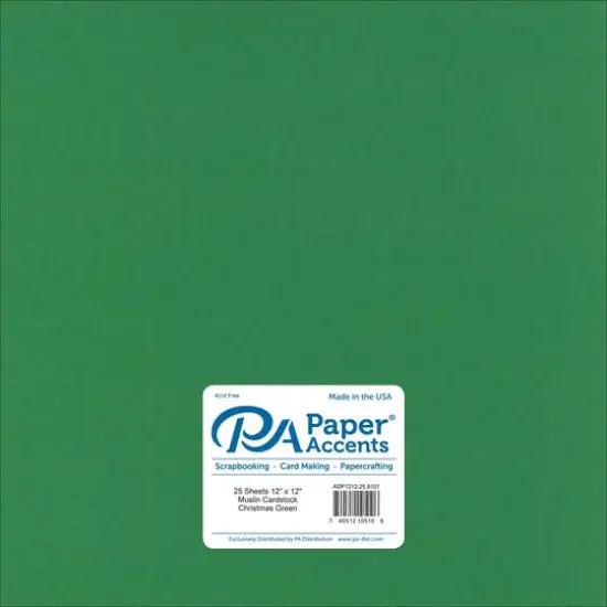 PA Paper™ Accents 12" x 12" Muslin 73lb. Cardstock, 25 Sheets Christmas Green {1}