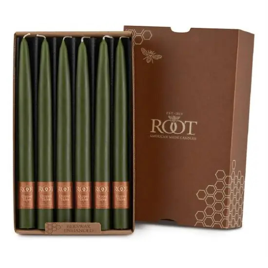 Root Candles 9" Unscented Taper Candles, 12ct. Dark Olive {1}