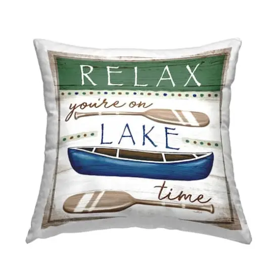 Stupell Industries Rustic Pattern Lake Time Canoe Oars Throw Pillow, 18" x 18" {1}