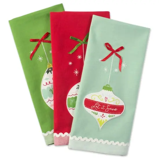DII&reg; Assorted Holiday Ornaments Embellished Dishtowel Set {10}
