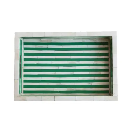 Hello Honey&reg; 18" Green & Cream Reclaimed Wood Tray with Handles {7}