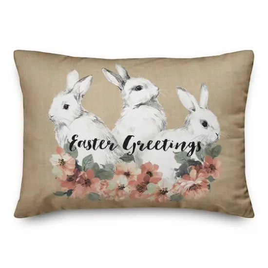 Sketched Bunnies On White Pillow 14" x 20" Throw Pillow {3}