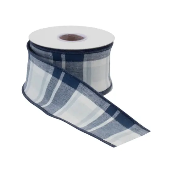 2.5" x 5yd. Navy Blue & White Wired Plaid Cotton Ribbon, 2ct. {1}