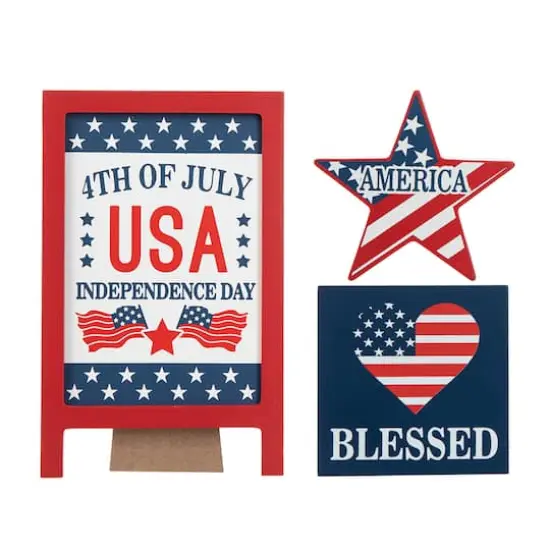 Glitzhome&reg; Patriotic Americana Tabletop Sign Set {1}
