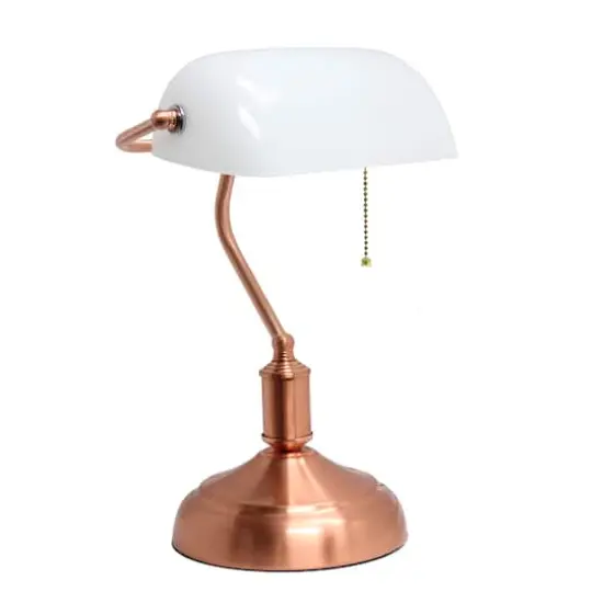 Simple Designs Executive Banker's Rose Gold Desk Lamp with White Shade {1}