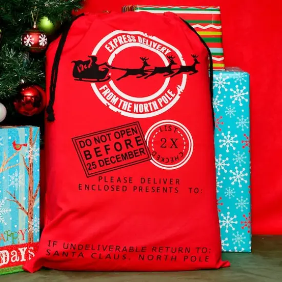 19" x 26" Express Delivery Red Christmas Cotton Drawstring Bag {3}