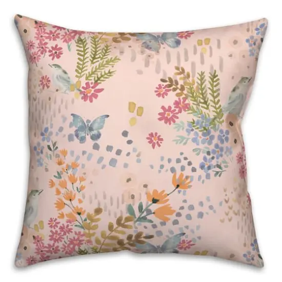 Butterfly Bird Floral Square Throw Pillow Pink {4}