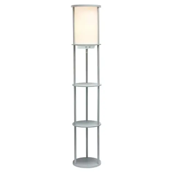 Simple Designs™ 62.5" Round Floor Lamp with 2 USB Ports and 1 Outlet Gray {3}