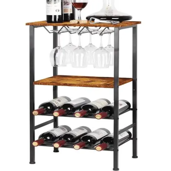 Rustic Brown Freestanding Industrial Wood Wine Rack  {1}