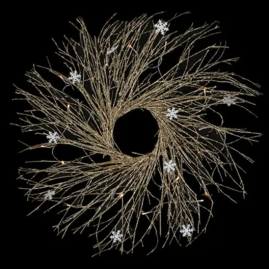 42" Pre-lit LED Champagne Gold Glittered Twig Artificial Christmas Wreath {5}