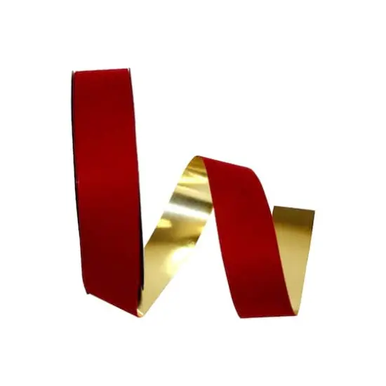 JAM Paper 1.375" x 25yd. Velvet Gold Back Ribbon Holiday Red {1}