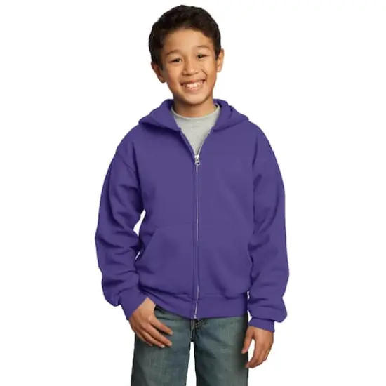 Port & Company&reg; Youth Core Fleece Full-Zip Hooded Sweatshirt Purple {4}