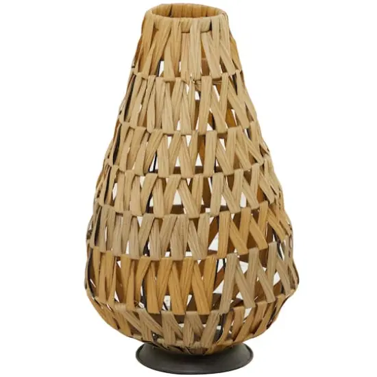 19" Light Brown Plastic Rattan Handmade Candle Lantern with Wrapped Zig Zag Design {1}