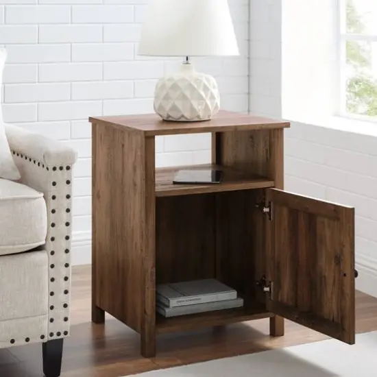 Walker Edison 18" Reclaimed Barn Wood Side Table with Grooved Door {4}