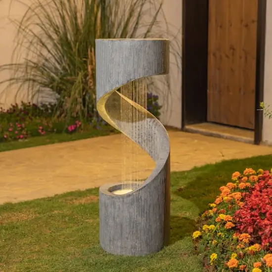 Glitzhome&reg; 3.5ft. Curving Shaped Outdoor LED Fountain Gray {4}