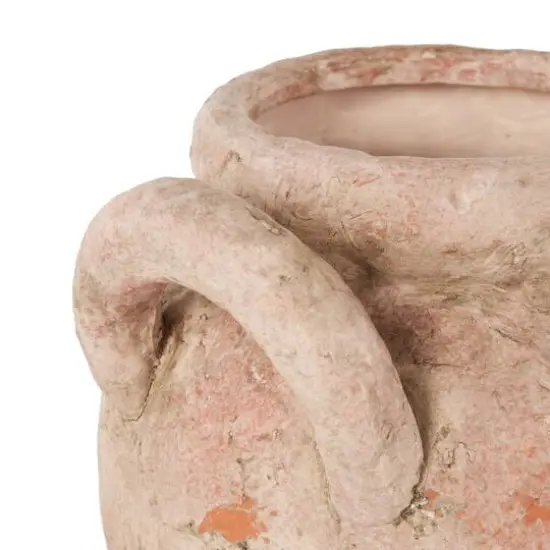 10.5" Pink Ceramic Antique Style Distressed Decorative Vase with Handles {7}