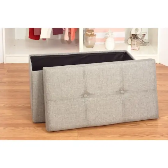 Simplify 30" Faux Linen Double Folding Storage Ottoman Gray {8}