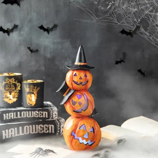 Glitzhome&reg; 14" Lighted Halloween Stacked Resin Pumpkin Table D&eacute;cor {4}