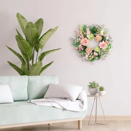 26" Artificial Hydrangea & Dahlia Floral Spring Wreath {5}