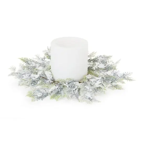 15" Flocked Cedar Wreath {3}