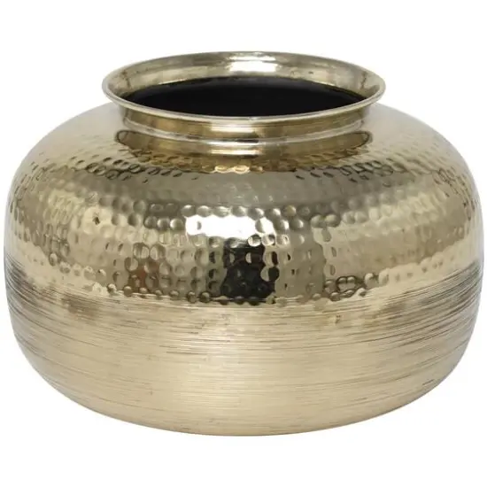 8" Gold Aluminum Brushed Vase with Hammered Top {1}