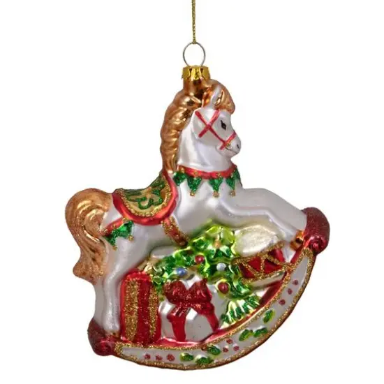 5" Glass Traditional Rocking Horse with Gifts Ornament {7}