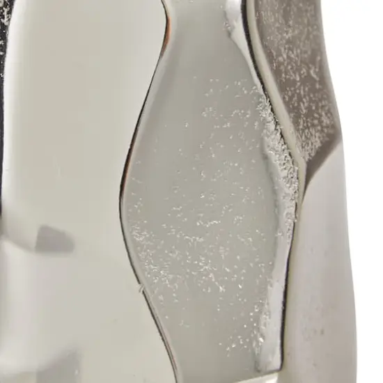 Contemporary Geometric-Style Metallic Silver Aluminum Vase, 12" x 5.7" x 5.4" {5}