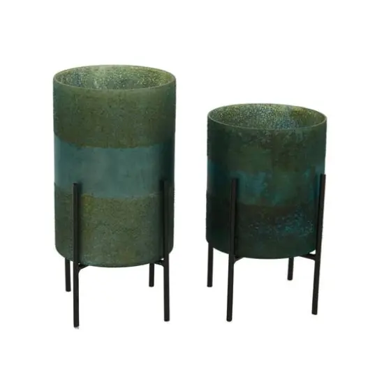 Green Glass Contemporary Candle Holder Set {3}