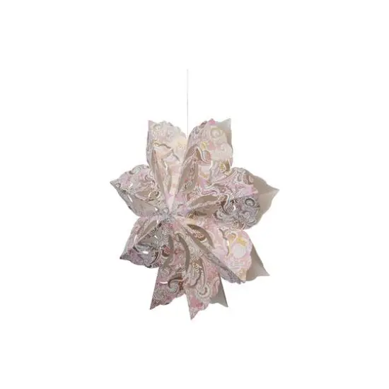 Hello Honey&reg; 25" LED Pink, White & Gold Printed Paper Folding Snowflake Ornament with Paisley Pattern {5}