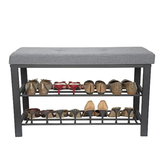 Simplify Gray Entryway Bench with Shoe Storage {1}