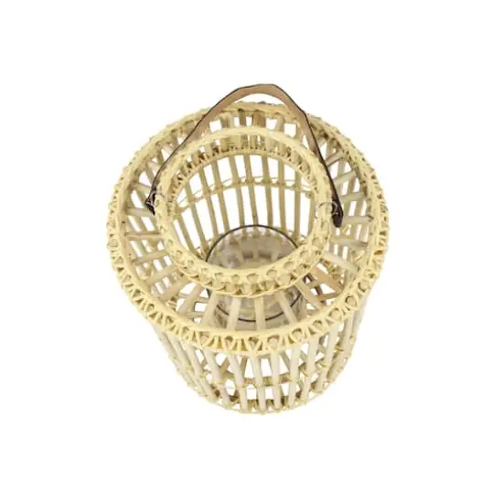 Light Brown Rattan Coastal Candle Holder Lantern, 18" x 14" x 14" {5}