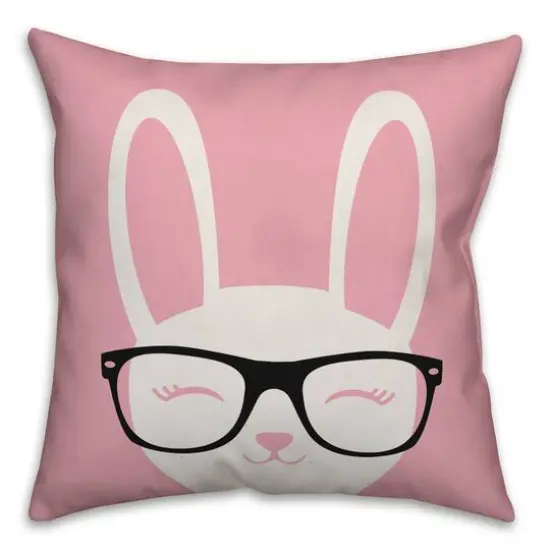 Happy Bunny with Glasses Throw Pillow {1}