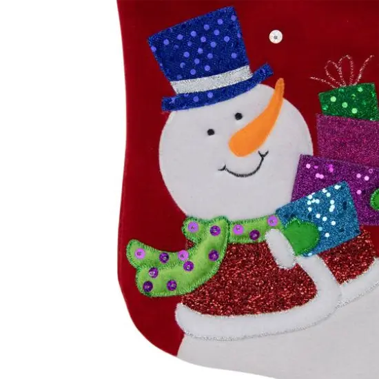 20.5" Embroidered Snowman with Glitter Presents Stocking {5}