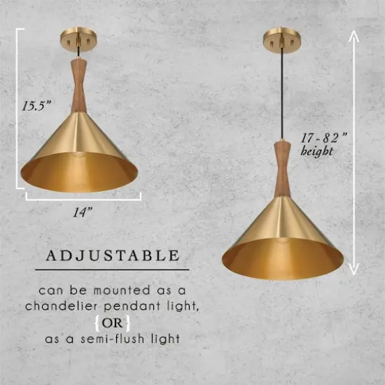 Hello Honey® Axel Brushed Gold Mid-Century Modern Metal & Natural Stained Wood Ceiling Light {5}