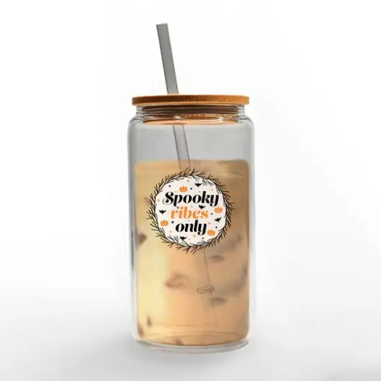 Spooky Vibes Only 16oz. Glass Can Cup {3}