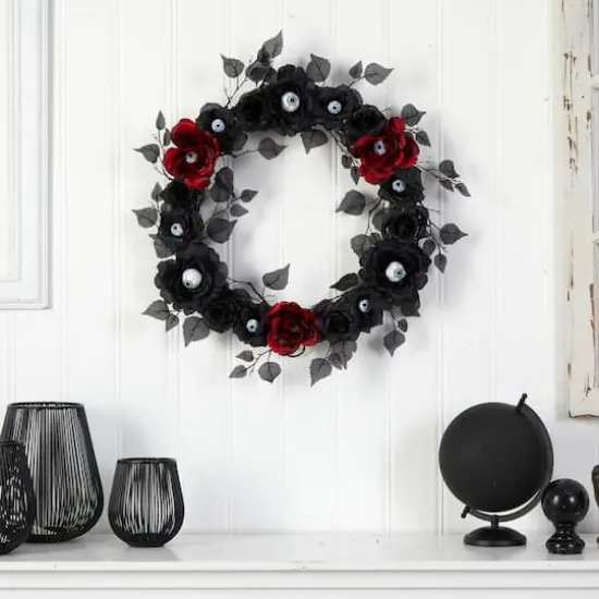 24" Eyeball Rose Halloween Artificial Wreath {4}