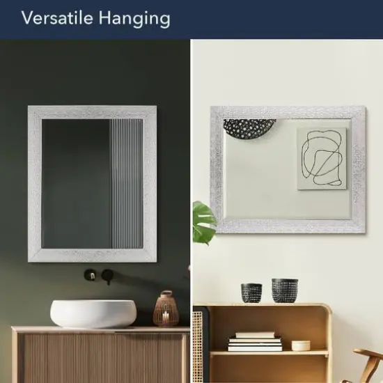 Head West Micro Square Tiled White & Chrome Beveled 27.5" x 33.5" Framed Accent Vanity Mirror {6}