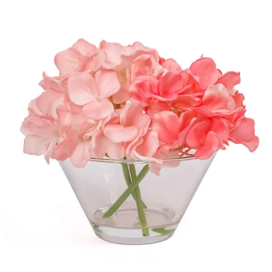 8" Hydrangea in Glass Vase Coral {1}