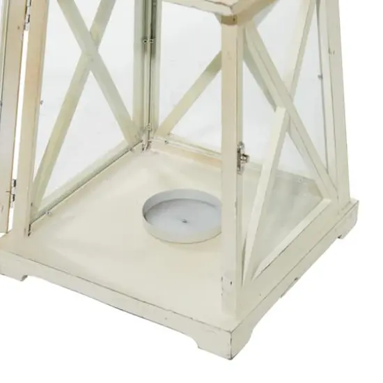 Set of 2" White Wood Coastal Lantern, 19", 12" {7}