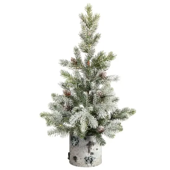 2ft. Pre-Lit Flocked Artificial Christmas Tree in Decorative Birch Bark Planter, LED Lights {4}
